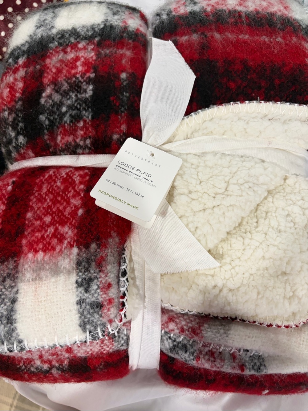 Pottery Barn Lodge Plaid Sherpa Throw - Red/Black/White